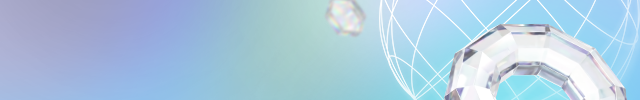 Abstract blue gradient banner with geometric wireframe sphere and crystal ring in top right corner.