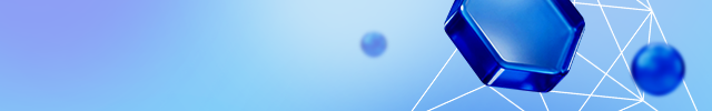 Blue gradient background with hexagonal shapes and connecting lines on the right. 