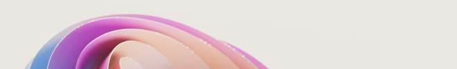 Abstract layered ribbon swirl in magenta, blush pink, peach and blue on a light background.