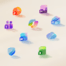 Colorful abstract icons of people, clouds, and devices connected across a light background Provide y.