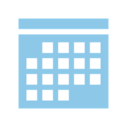 A light blue calendar icon with a grid of squares representing days.