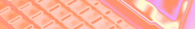 Close-up of a laptop keyboard with a warm orange-pink gradient overlay, creating a soft, glowing and abstract effect.